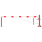 Swing barrier | with bracing tube and | pull rope reinforcement | to be fixed by plugs, hot-dip galvanized and red coated with white reflecting rings | Barrier arm length: 3500 mm | for padlock